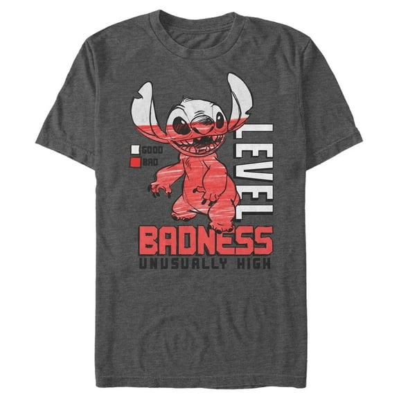 Men's Lilo & Stitch Badness Level Unusually High Graphic Tee Charcoal Heather 2X Large
