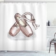 thumbnail image 1 of Ballet Shower Curtain, Pointe Shoes Drawing with Ribbon, Fabric Bathroom Set with Hooks, 69W X 70L Inches, Pale Salmon White, by Ambesonne, 1 of 3