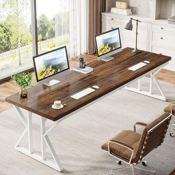 Tribesigns 78.7 Inches Long Computer Desk, Two Person Desk Large Executive Office Desk, Double Desk Study Writing Table for Home Office (Brown)