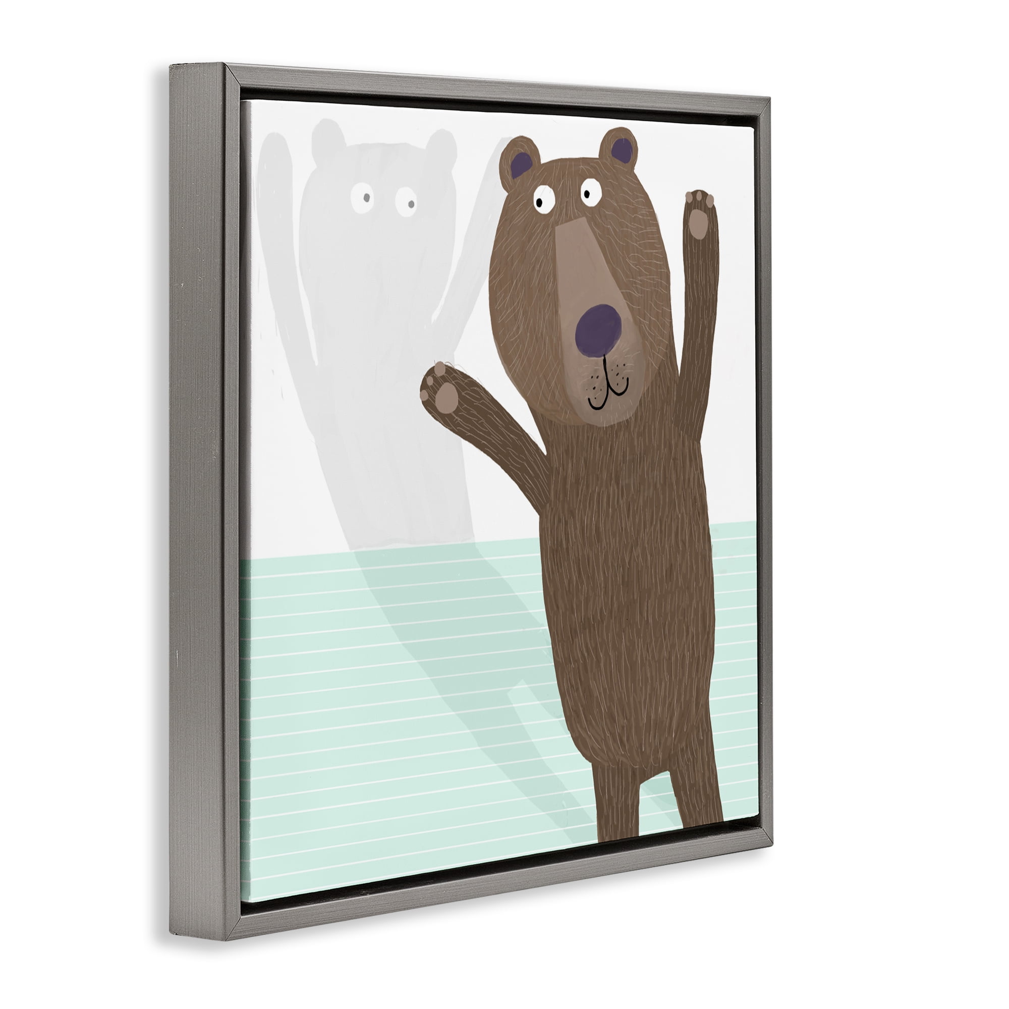 Stupell Industries Whimsical Bear Shadow Gray Framed Floater Canvas Wall Art, design by Carla Daly