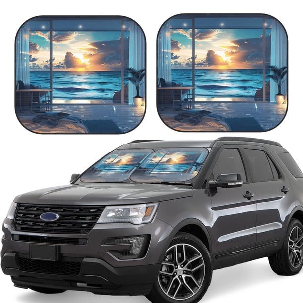 Fotbe Ocean View Bedroom Juego de 2 Piezas de Parasoles para Parabrisas | Bloqueador Solar para Auto | Accesorios Plegables para Protección Solar Interior-Large