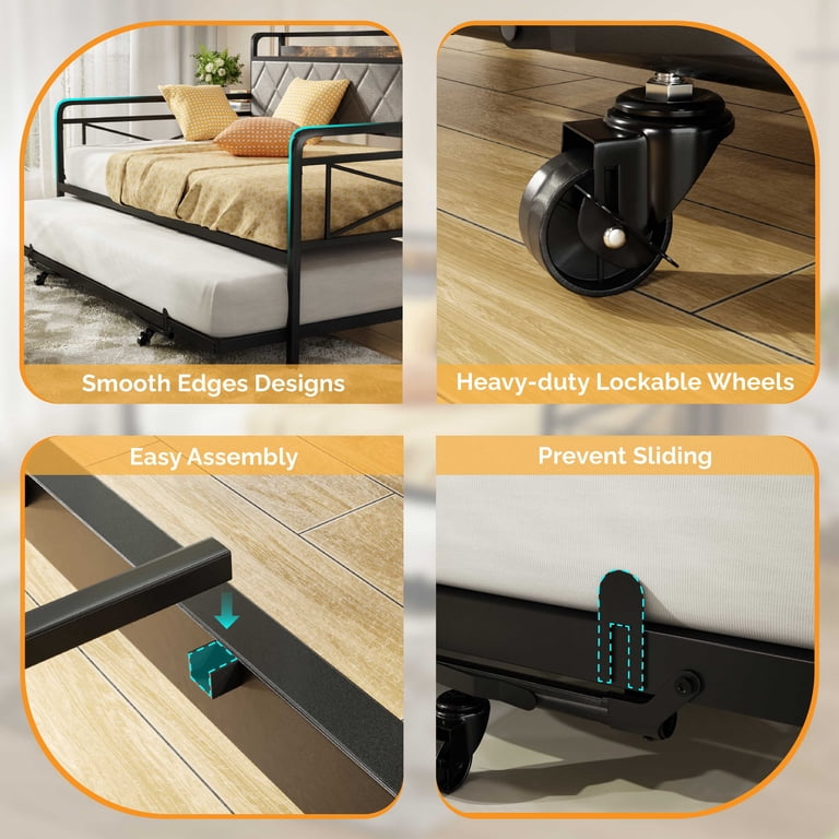 Zimtown Twin Upholstered Daybed with Trundle, Charging Station, LED photo 7