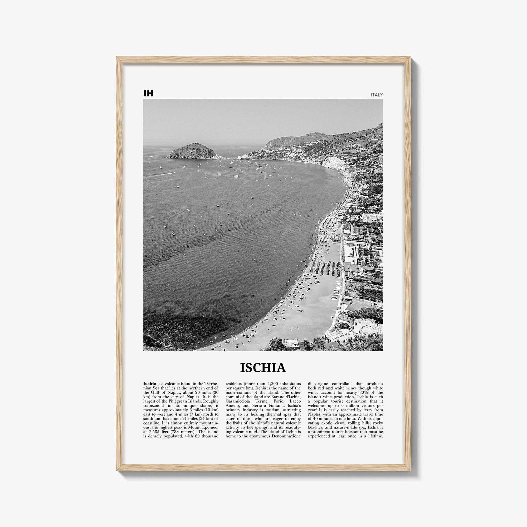 Ischia Black And White Italy Travel Tyrrhenian Sea Coastal Travel Wall Art Poster , Poster Print Only