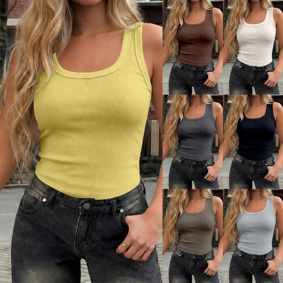 Bainana Womens Tank Tops Solid Color Sleeveless Crew Neck Camisoles Breathable Casual Ladies Summer Holiday Vest Clothes