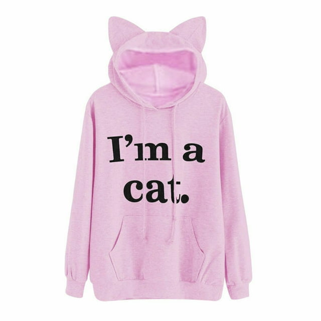 TheFound Women's Long Sleeve Printed Top, Cute Ears Hoodie with Cartoon Patterns