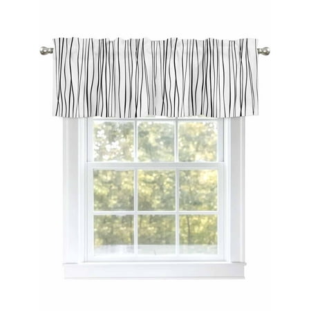 Abstract Line Valances for Windows Rod Pocket Kitchen Valance Curtains - Soft & Washable Small Window Treatment for Living Room Bathroom Black 54x18inch