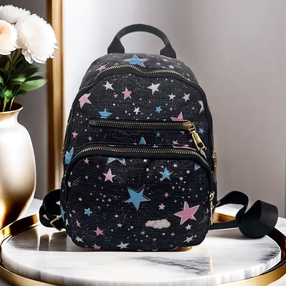 Alikpop Black Star Print Mini Backpack, Y2K Style Small Backpack Purse for Women with Adjustable Straps