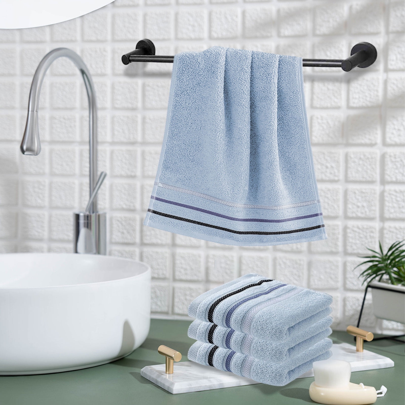 Hiroekza 12-Pack 100% Cotton Hand Towels Set for Bathroom Bath Sheets - Soft, Skin-frindly, Absorbent Towels for Bathroom, Gym, Spa, Hair Care, Facial Towels for Estheticians, Massage Towels Blue
