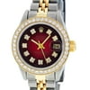 Rolex Pre-Owned Women's Datejust S/Steel & 18K Yellow Gold Red Vignette Diamond Dial Diamond Bezel Jubilee Watch