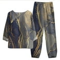 thumbnail image 2 of TANGNADE Ladies Five Sleeve Printed Blouse Pants Two Piece Suit, Blue L, 2 of 3