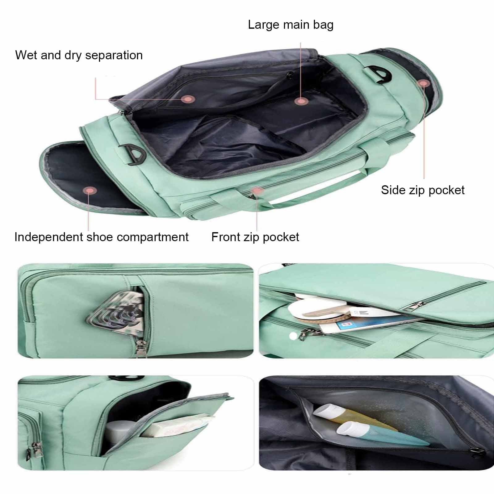 Gym Bag for Men & Women, 45L Travel Duffle Sports Duffel Bag Gym Weekender Overnight Backpack with Shoe Compartment (Black)