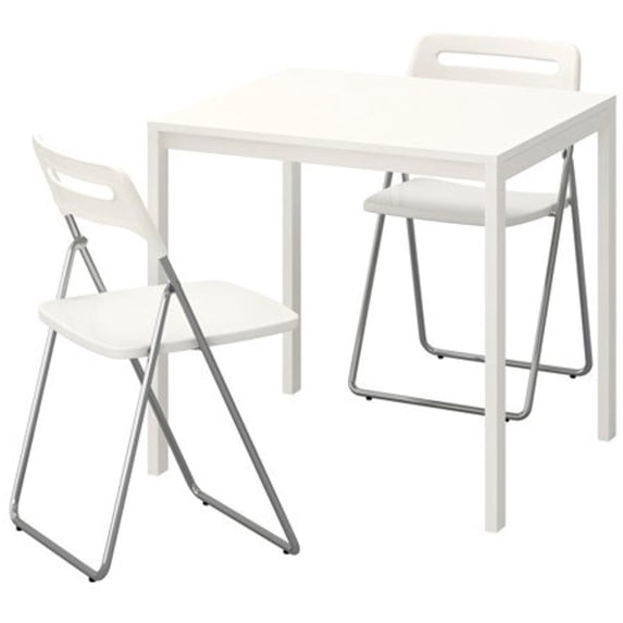 Ikea Table and 2 folding chairs, white, white 4204.20514.3438