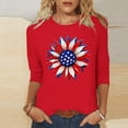 thumbnail image 5 of Womens Floral Graphic Tees 3/4 Sleeve Trendy Holiday Patriotic Tshirts Tops Independence Day Vacation Pullover Red, 4XL, 5 of 5
