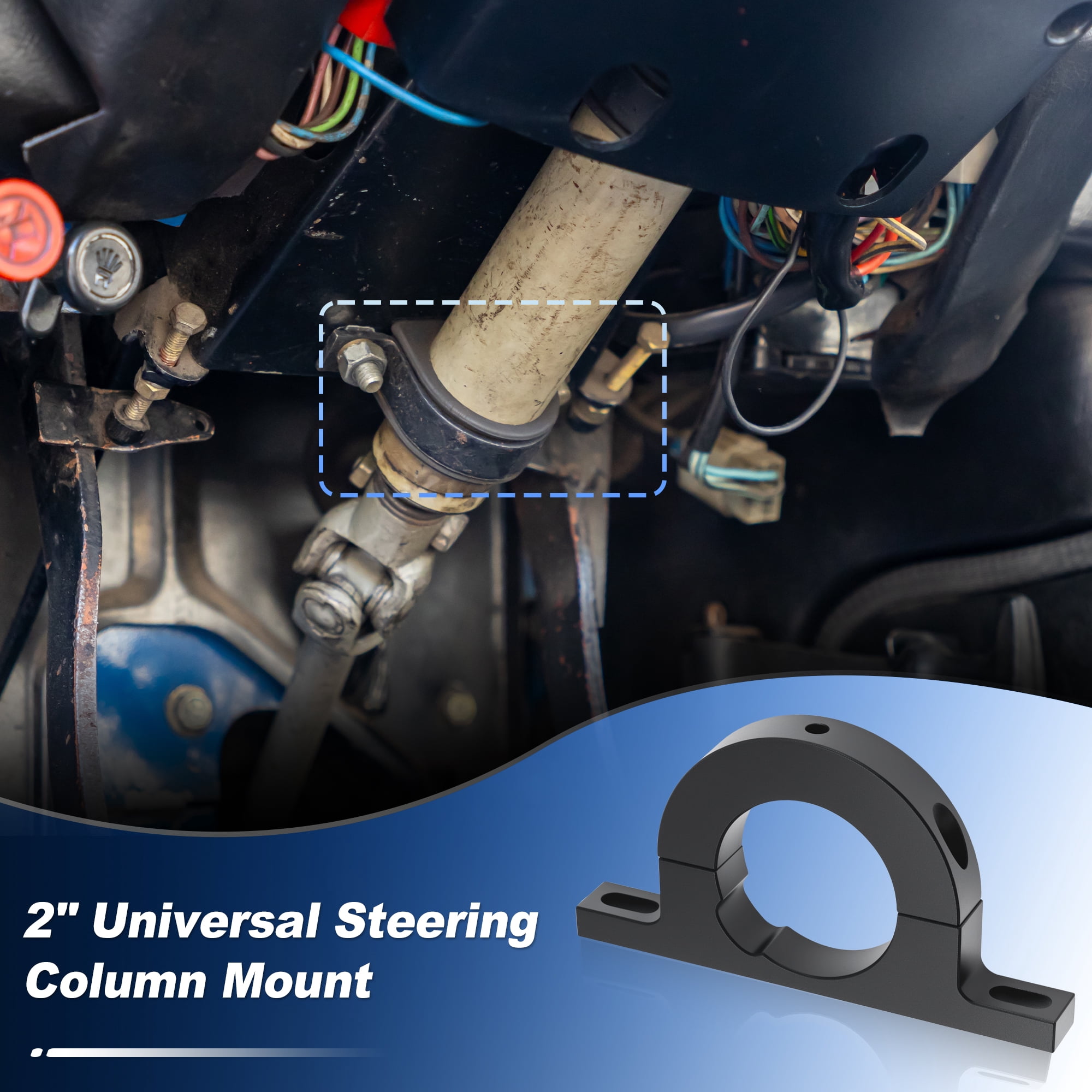 Unique Bargains CNC Aluminum 2" Universal Steering Column Keyed No Drop Mount Black