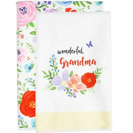 

K-2 INDUSTRIES INC 1PK Wonderful Grandma Floral Tea Towels Gift Set of 2