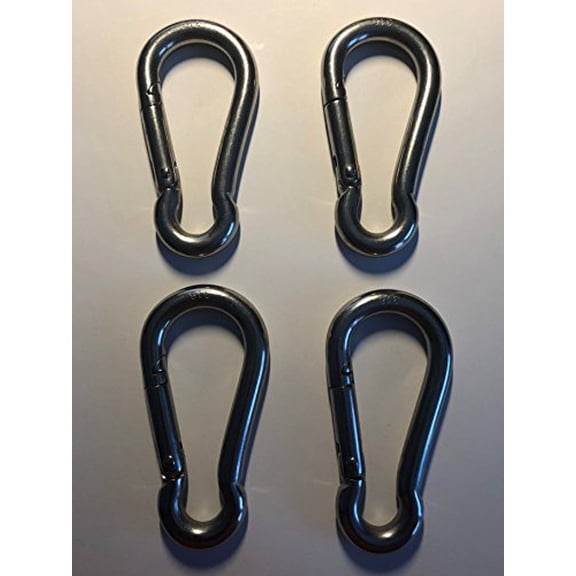 US STAINLESS 4 Pieces Stainless Steel 316 Spring Hook No Eye Carabiner 3/8" (10mm) Marine Grade