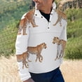 thumbnail image 2 of Four Leopards Graceful Poses White Men's Stand Collar Sweater Long Sleeve Clothing Loose Fit Sports Sweater, 2 of 8