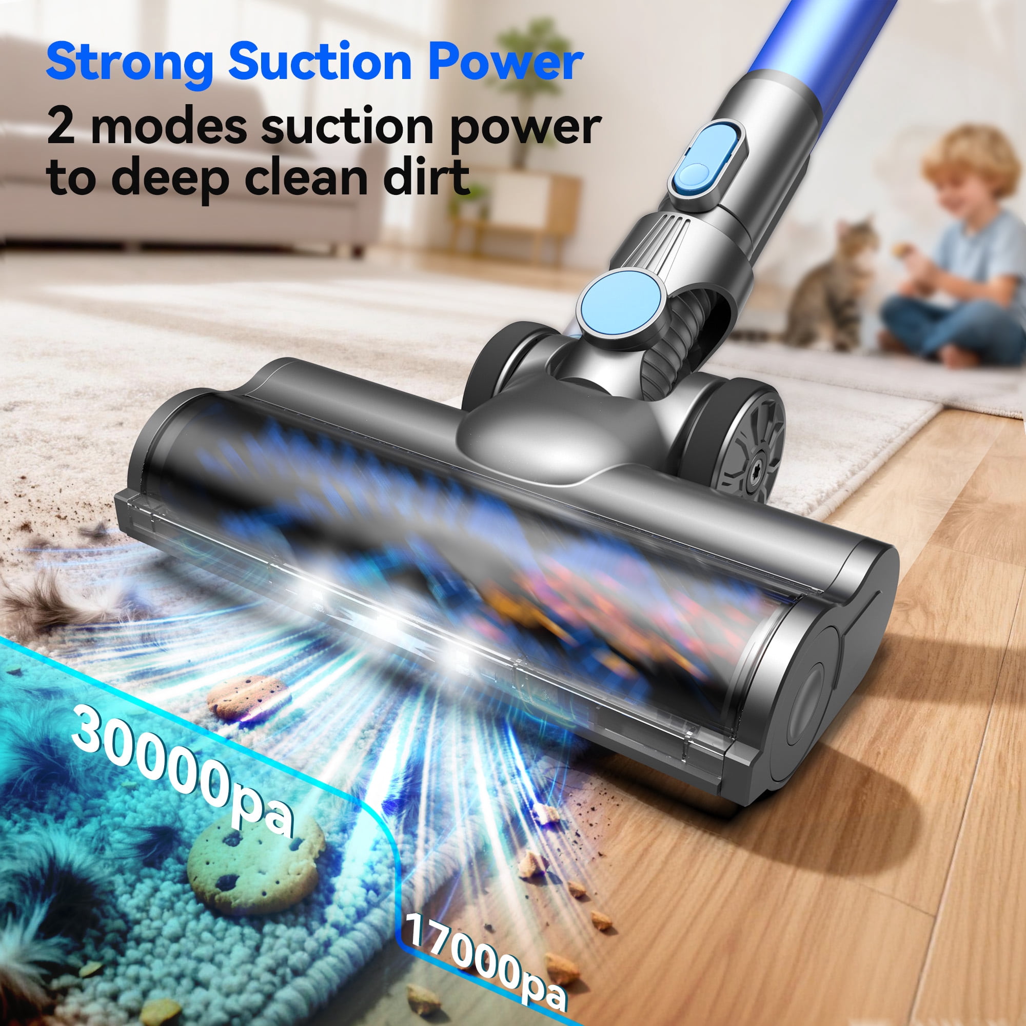 Devoac Cordless Vacuum Cleaner, 60mins 4000mAh 30000pa 300W Lightweight Brushless Vacuum Cleaners, 6 in 1 Powerful Handheld Vacuum for Home Pet Hair Carpet Floor