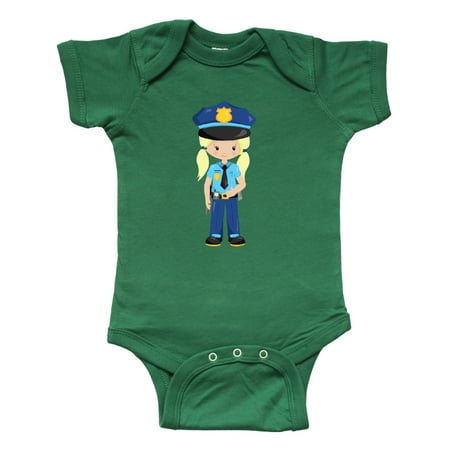 

Inktastic Cute Girl Police Girl Blonde Hair Police Uniform Gift Baby Girl Bodysuit