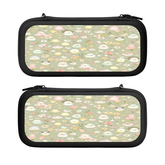 Cute Pattern, Carrying Case For Nintendo Switch & OLED Version, Eva Lightweight Shockproof Protective Pouch Case for Game Console & Accessories with 10 Game Card Slot & Wristband, Black