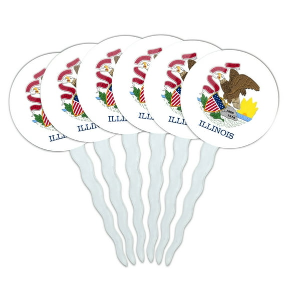 Illinois State Flag Cupcake Picks Toppers Decoration Set of 6