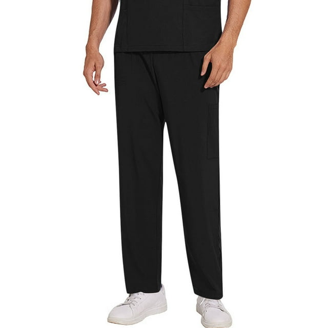 Amzcrzy Scrubs for Men Solid Color Elastic Waist Jogger Pants Workwear Fashion Drawstring Multi-Pockets Scrub Pants for Men