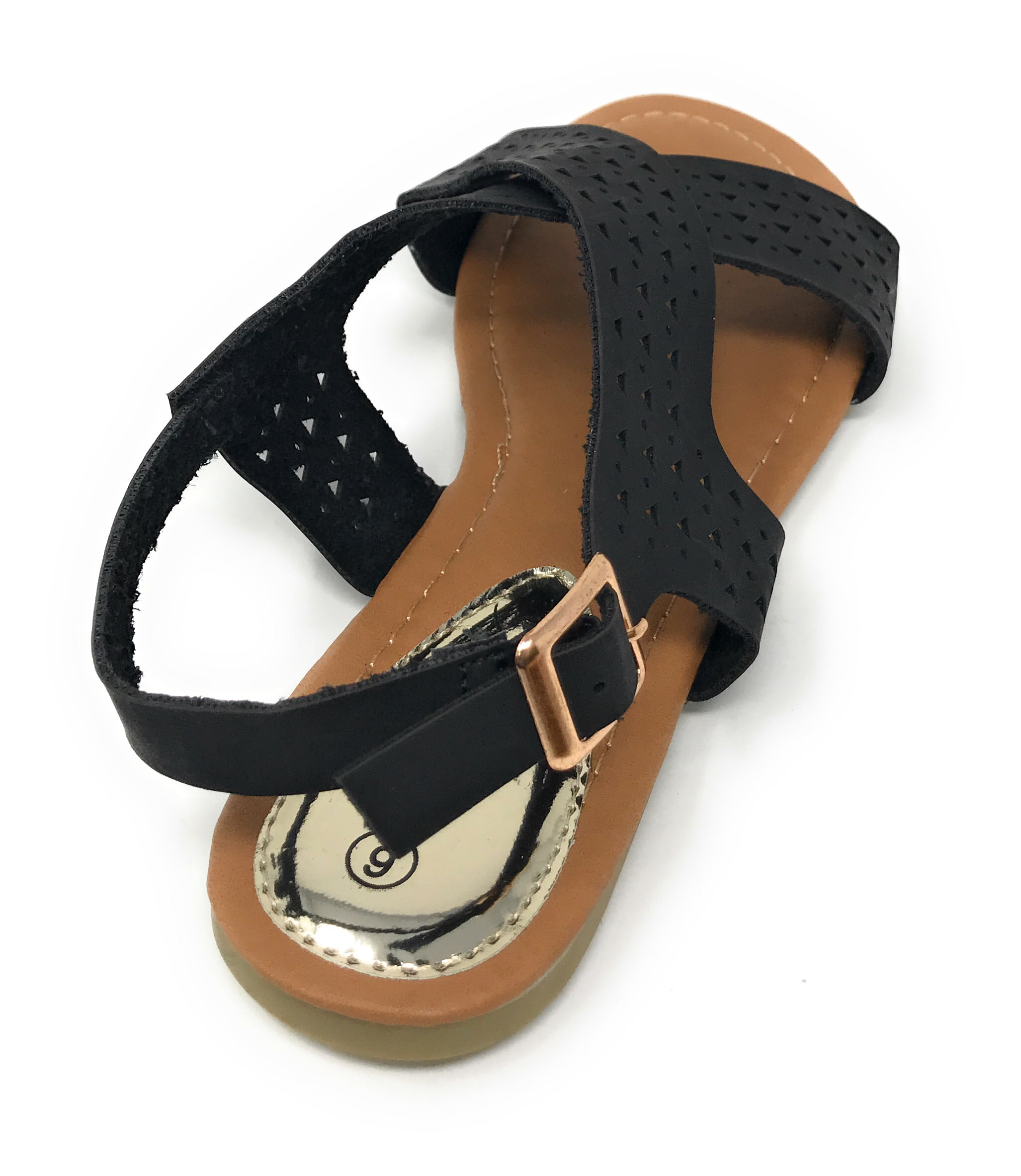 Victoria K Women's Perforated CrissCross Straps With Side Buckle Sandals
