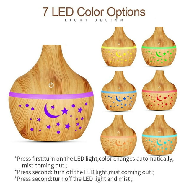 EGNMCR Humidifiers for Bedroom Star Sky Wood Grain Hollow Star Moon Humidifier Colorful Translucent Mini Portable 130ML Aromatherapy Machine a Humidifier