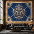 thumbnail image 6 of Ivory Floral Mandala on Navy Blue, Serene Boho for Meditation Enthusiasts, Spiritual Wall Art, Housewarming Gift, Tapestry Wall Hanging for Bedroom, Living Room and Dorm, 6 of 7