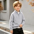 thumbnail image 3 of Qiyinn Boys' Fashion Solid Color Knitted Half Zipper Shoulder Insert Long Sleeve Sweater Half High Collar Top | Kids Boys Girls Casual Top Daily Wear School Comfortable Outfit, 3 of 8
