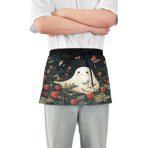 Yayeee Waist Apron with Pockets for Cooking Waterproof Half Server Aprons, Happy Ghost