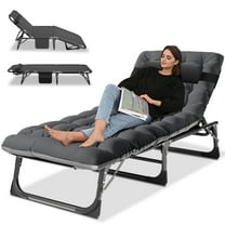 NAIZEA 75" Portable Adjustable 5-Position Folding Camping Cot, Folding Cot Bed, Heavy Duty Sleeping Bed, Outdoor Folding Lounge Chair with Mattress