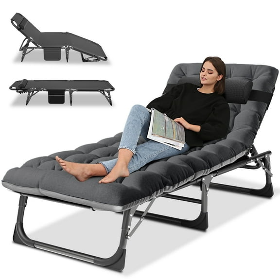 NAIZEA 75" Portable Adjustable 5-Position Folding Camping Cot, Folding Cot Bed, Heavy Duty Sleeping Bed, Outdoor Folding Lounge Chair with Mattress