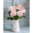 thumbnail image 5 of Flores artificiales rosas realistas, 25 piezas de rosas falsas de aspecto real con tallo para ramos de boda de bricolaje (25 piezas, rosa claro), 5 of 5