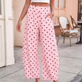 thumbnail image 2 of JFGHDG Polka Dot Pants for Women Summer Boho Beach Elastic Waist Wide Leg Palazzo Cotton Linen Barrel Pants with Pockets Vacation Wear Pink 3XL, 2 of 7