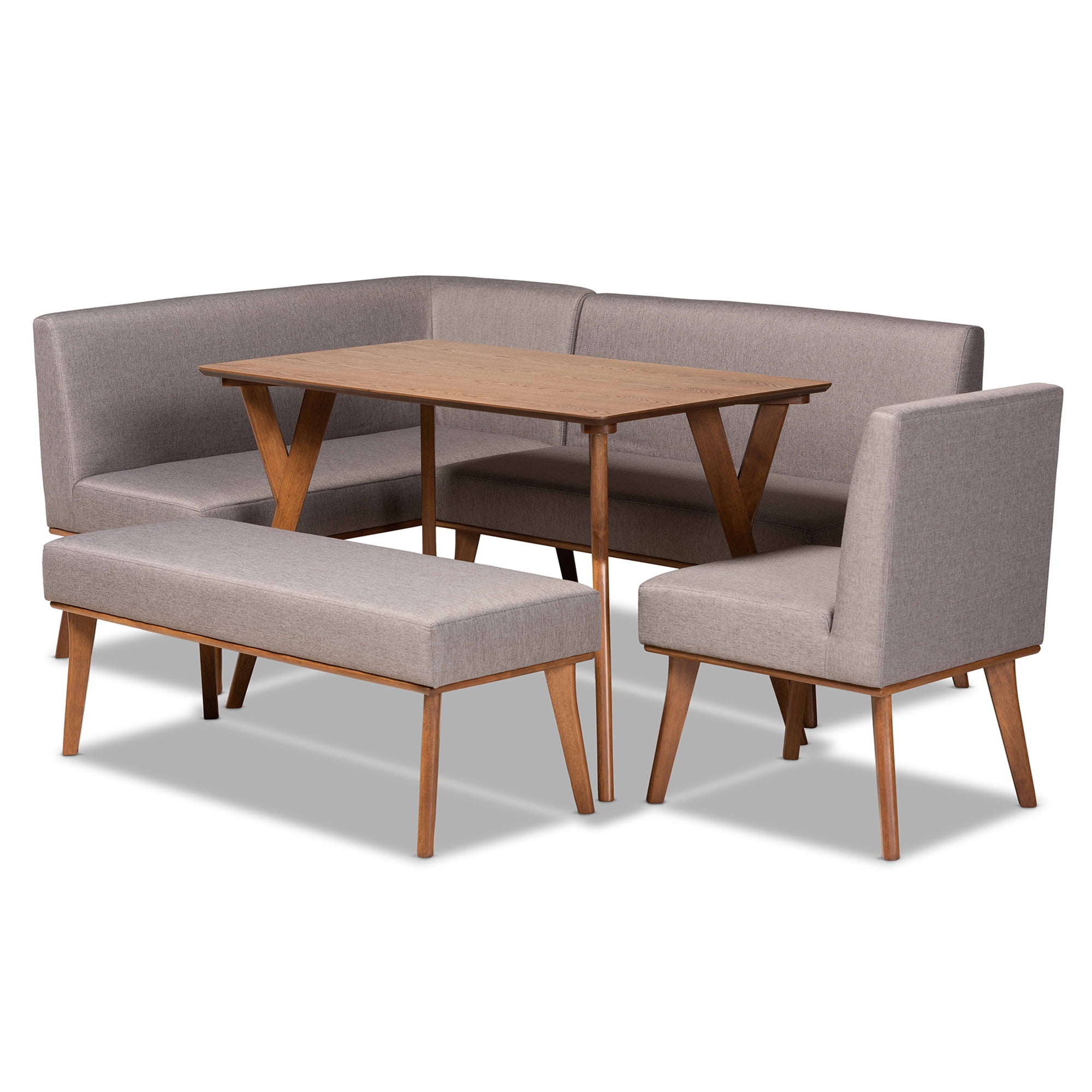 Baxton Studio Odessa Mid-Century Breakfast Set, 5-Piece, Walnut brown