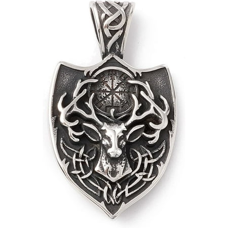 Tibetan Style 304 Stainless Steel Pendants Shield Antique Silver 49x28x9.5mm Hole: 8.5x5mm