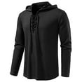 thumbnail image 2 of USNSM Men's Distressed Lace Up Hooded Shirts Vintage Design Long Sleeve Hoodie Pullover Drawstring Casual Shirts Top Black M, 2 of 8