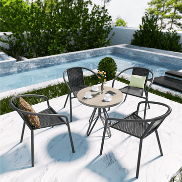 Grezone Modern Rattan Outdoor,Indoor Bedroom Restaurant Dining Chairs, Stackable Rattan Chairs for Patio or Drawing Room, Set of 4, Black