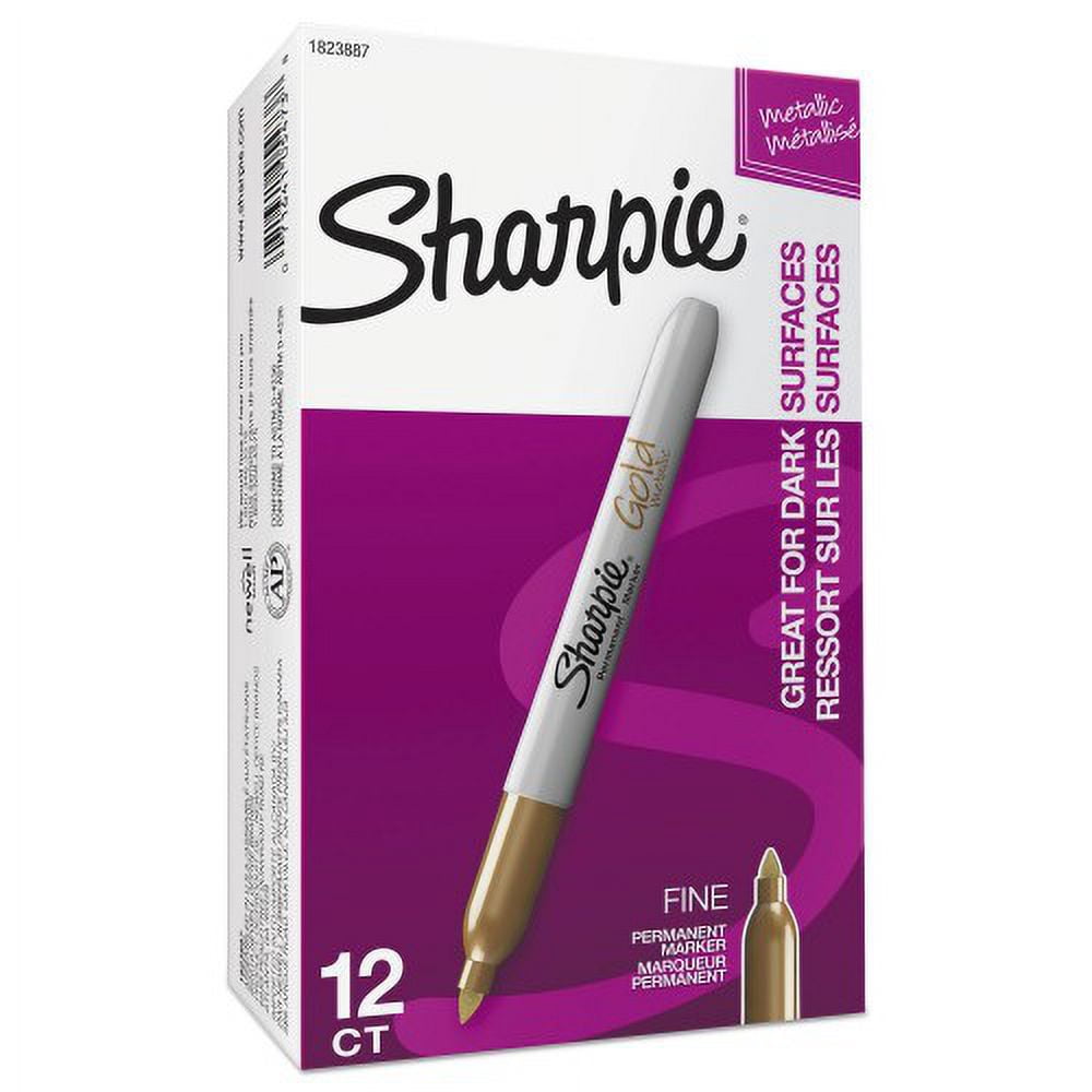 Sharpie Metallic Fine Point Permanent Markers, Fine Bullet Tip, Gold, Dozen, Each