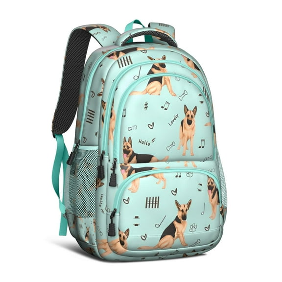 German Shepherd Dog and Music Backpack for School,Cute School Bag,Schoolbag with Adjustable Shoulder Straps & Padded Back,16.9 Inch