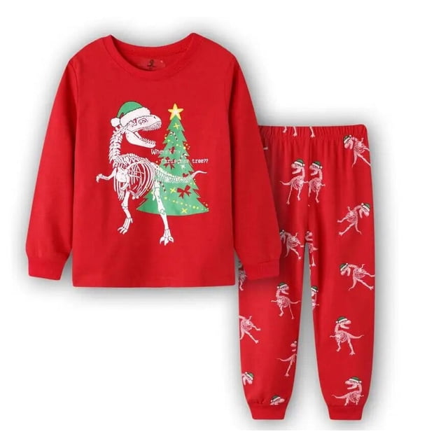 Conjunto de pijama de algodón con estampado de dibujos animados para niño y niña, traje de primavera y otoño para el hogar, pantalones de manga larga para Navidad