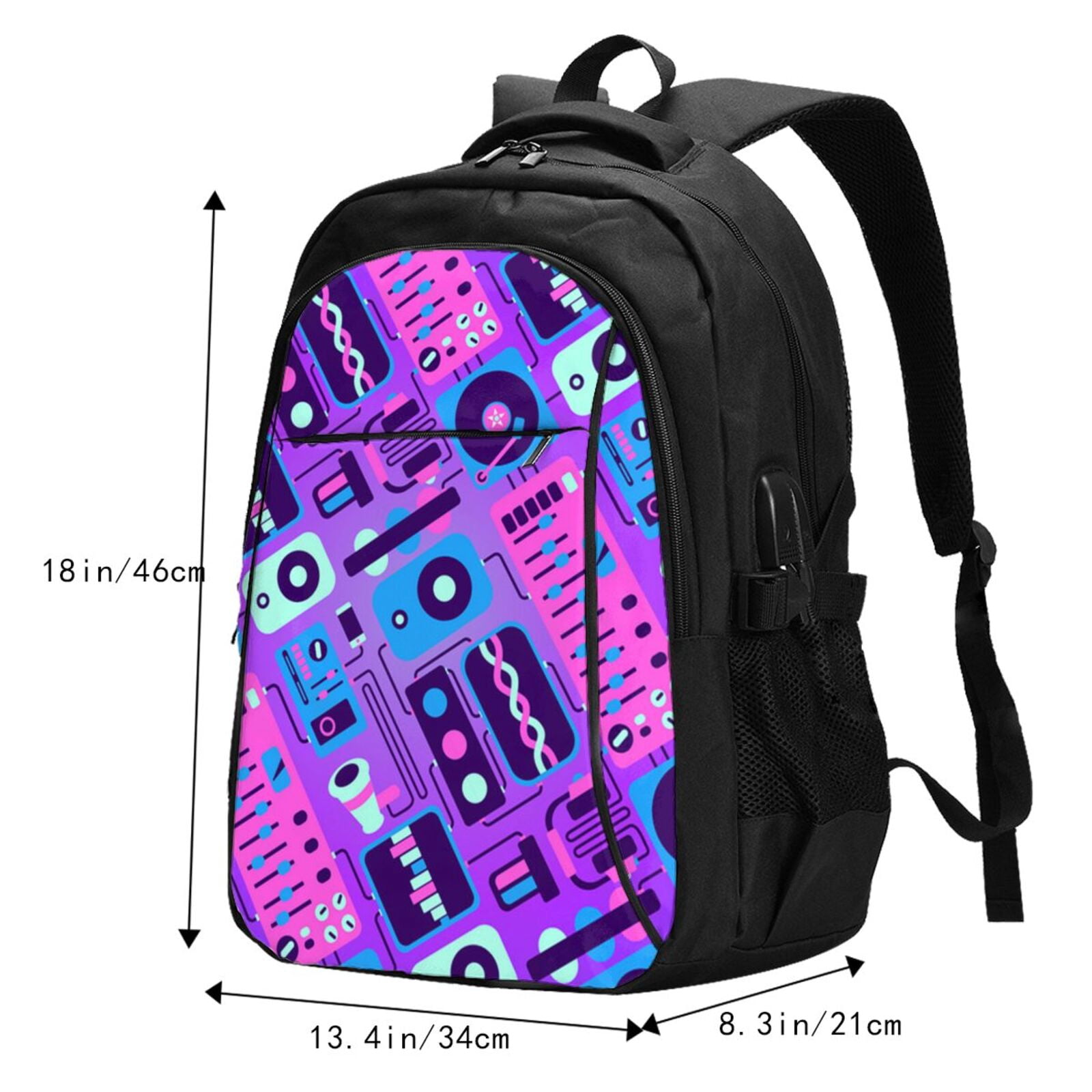 Music Party Audio Neon Night Laptop Backpack with USB Charging Headphone Port Casual Daypack Bag College Business Travel