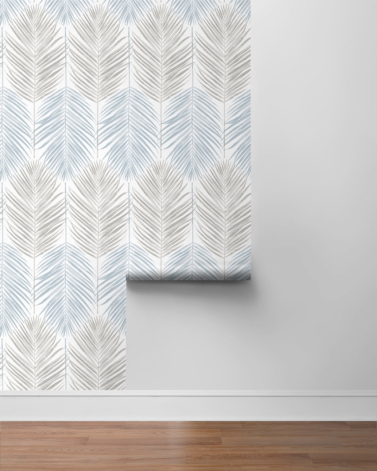 NextWall  Two Toned Palm Peel and Stick Wallpaper 20.5 in. W x 18 ft. L - Blue Mist & Daydream Grey