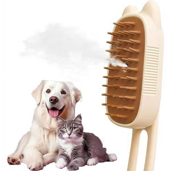Saluqifa Cat Steam Brush, Steamy Pet Grooming Brush For Shedding, Rechargeable Water Spray Massage Brush, Cat Hair Removal Brush Self Cleaning Brush Steamer Wet Cat Spa Brush Cat Comb (Beige)