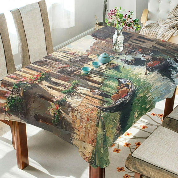 BZSMCE Square Tablecloth Venetian Canalwith Green Water Pattern Tableclothes