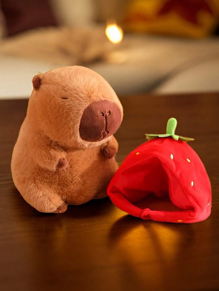 Capybara Wearing Strawberry Headbands Plush Toy Simulation Anime Toy Cute Doll Stuffed Animals Soft Doll Plush, Birthday Gifts, Festival Decor
