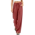 thumbnail image 2 of Kezqiaxn Summer Pants for Women Stretchy Elastic Waist Drawstring Loose Casual Trousers with Pockets Fashion Clothing, 2 of 6