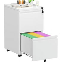 Pataku 2 Drawer File Cabinet, Small File Cabinets with Lock, Metal Rolling Filing Cabinet with 2 Drawer, Filing Cabinets for Home Office Fit A4/Letter/Legal, Easy Assembled, White