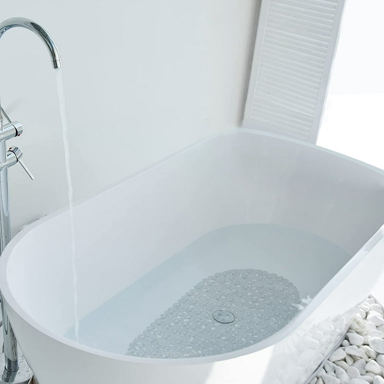 Semfri Non-Slip Bath Tub Shower Mat 16x31.5 inch Soft Rubber Bathroom Bathmat with Strong Suction Cups Comfort on Feet Beige, Size: 16 x 31.5